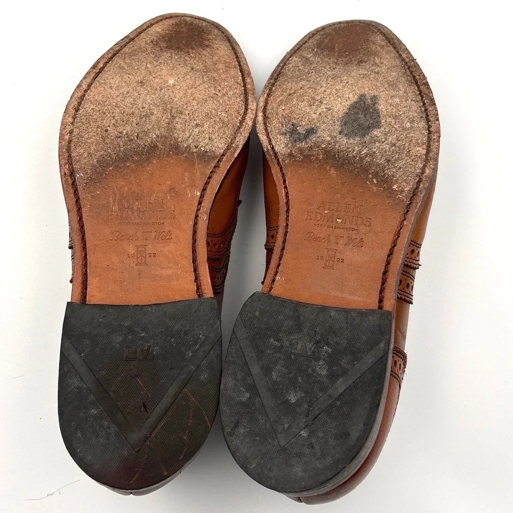 Allen Edmonds McAllister Walnut Leather Wingtip Oxford Shoes Men 8.5 3E Wide EEE